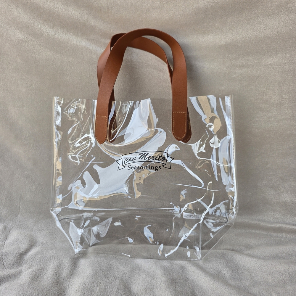 Chef Merito Clear Tote Bag with Brown Handles